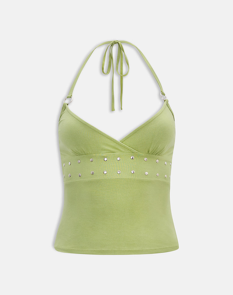 Mayoti Top in Rayon Jersey Apple Green with Studs