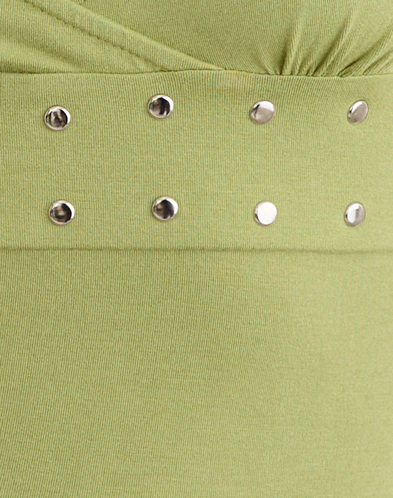 Mayoti Top in Rayon Jersey Apple Green with Studs