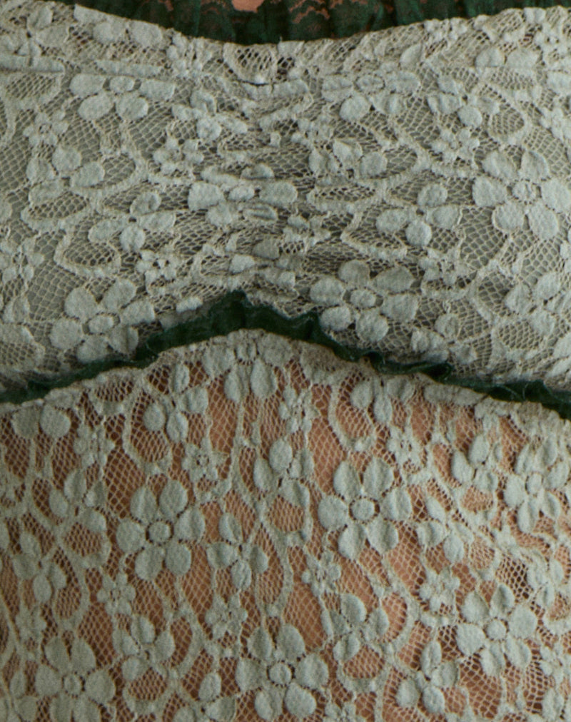 Mayu Top with Ruffle Trim in Lace Sage Green