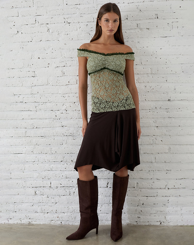 Mayu Top with Ruffle Trim in Lace Sage Green