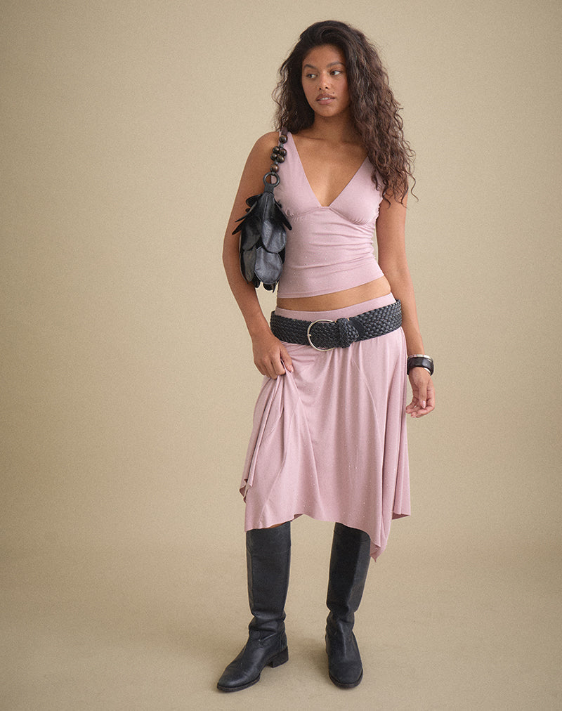 Melika Top in Cupro Dusty Pink with Rhinestones