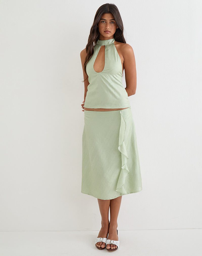 Memayu Halterneck Top in Shimmer Chiffon Olive