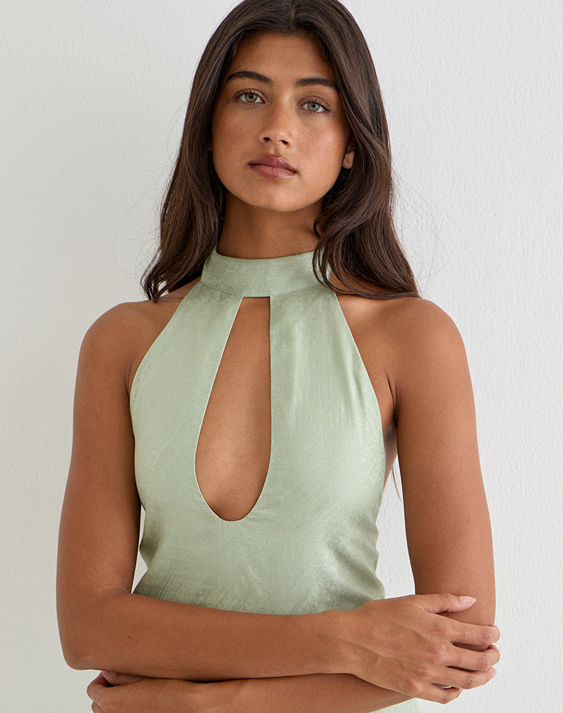 Memayu Halterneck Top in Shimmer Chiffon Olive