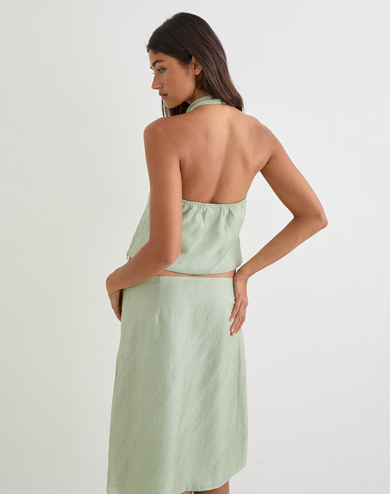 Memayu Halterneck Top in Shimmer Chiffon Olive