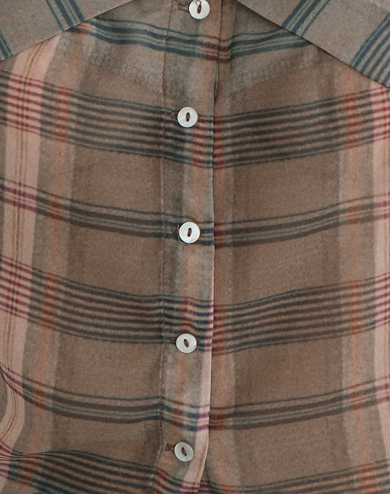 Meraki Blouse Top in Brown and Pink Blurry Check