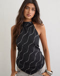 Mercy Halter Top in Crinkle Chiffon Black with Hot Fix