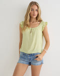 Merisso Scoop Neck Keyhole Top in Crinkle Pistachio