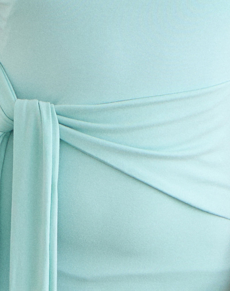 Merlene Off Shoulder Top Tie in Rayon Jersey Aqua