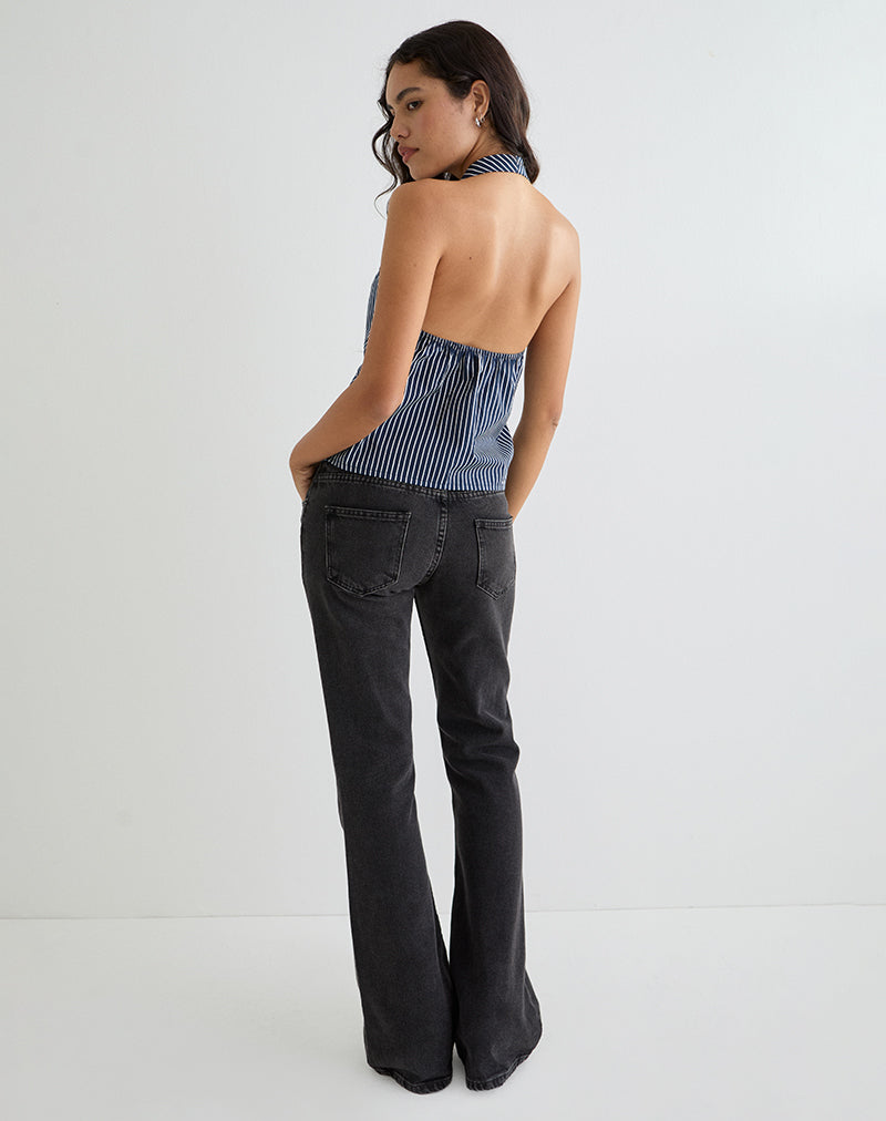 Mikanu Halterneck Blouse in Pinstripe Navy