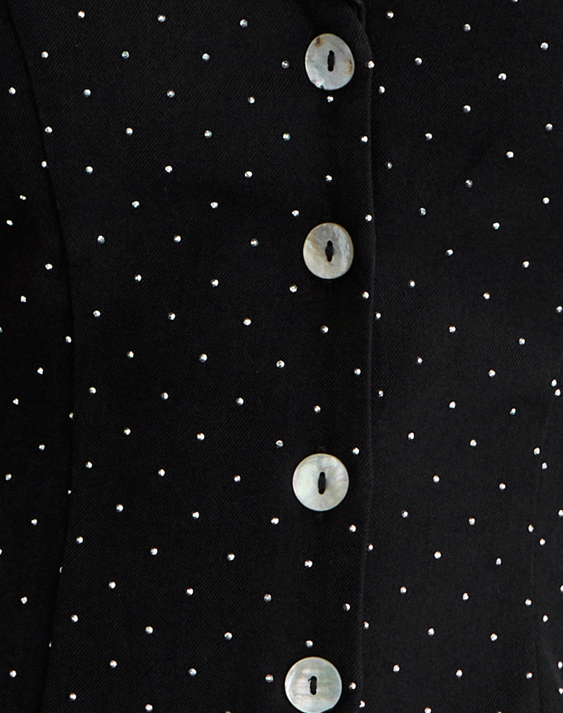 Mikanu Halterneck Blouse in Diamante Tailoring Black