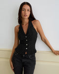 Mikanu Halterneck Blouse in Diamante Tailoring Black
