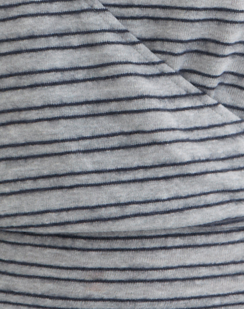 Milzie Wrap Top in Horizontal Stripe Knit Grey and Black
