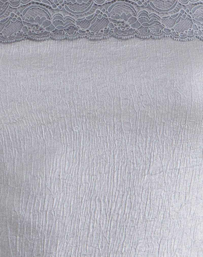 Minae Bandeau Top with Lace Trim in Satin Silver Shimmer