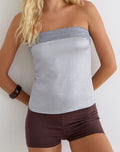 Minae Bandeau Top with Lace Trim in Satin Silver Shimmer