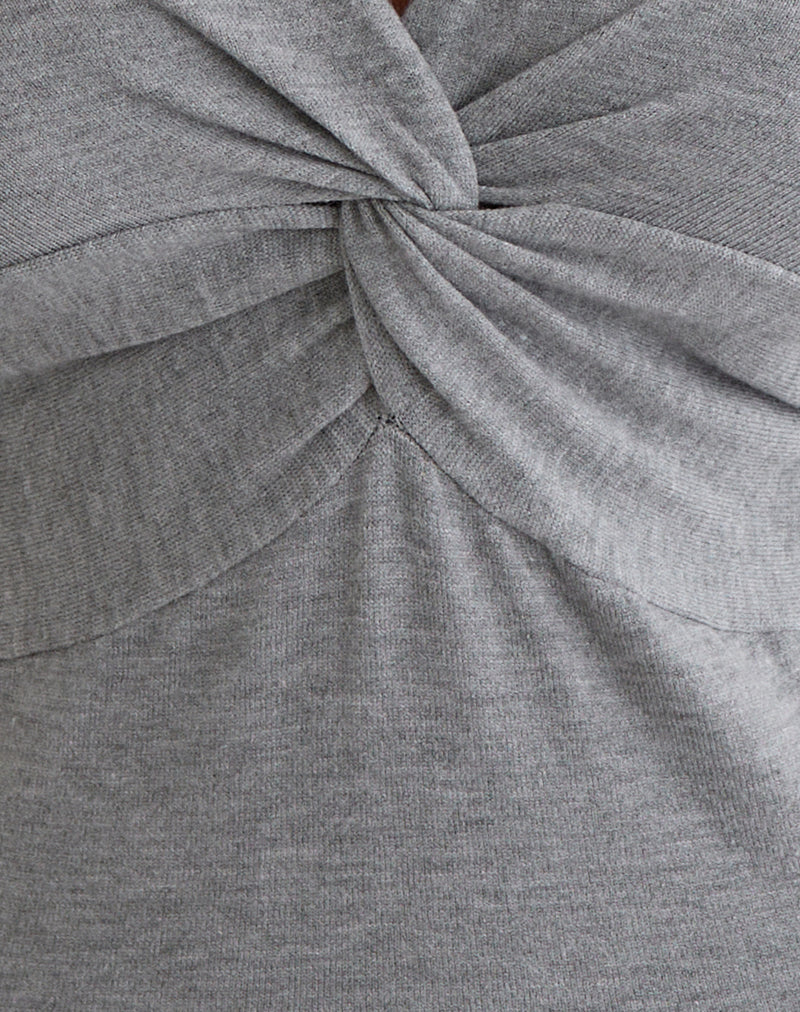 Minari V Neck Twist Top in Knit Grey