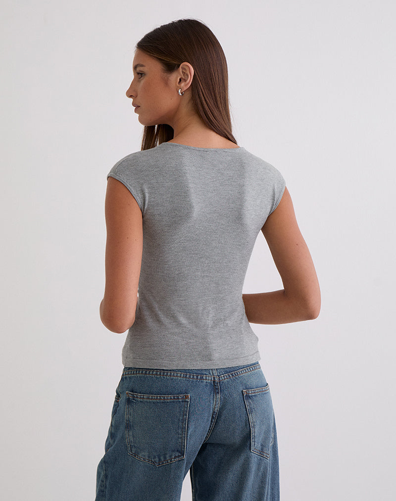 Minari V Neck Twist Top in Knit Grey