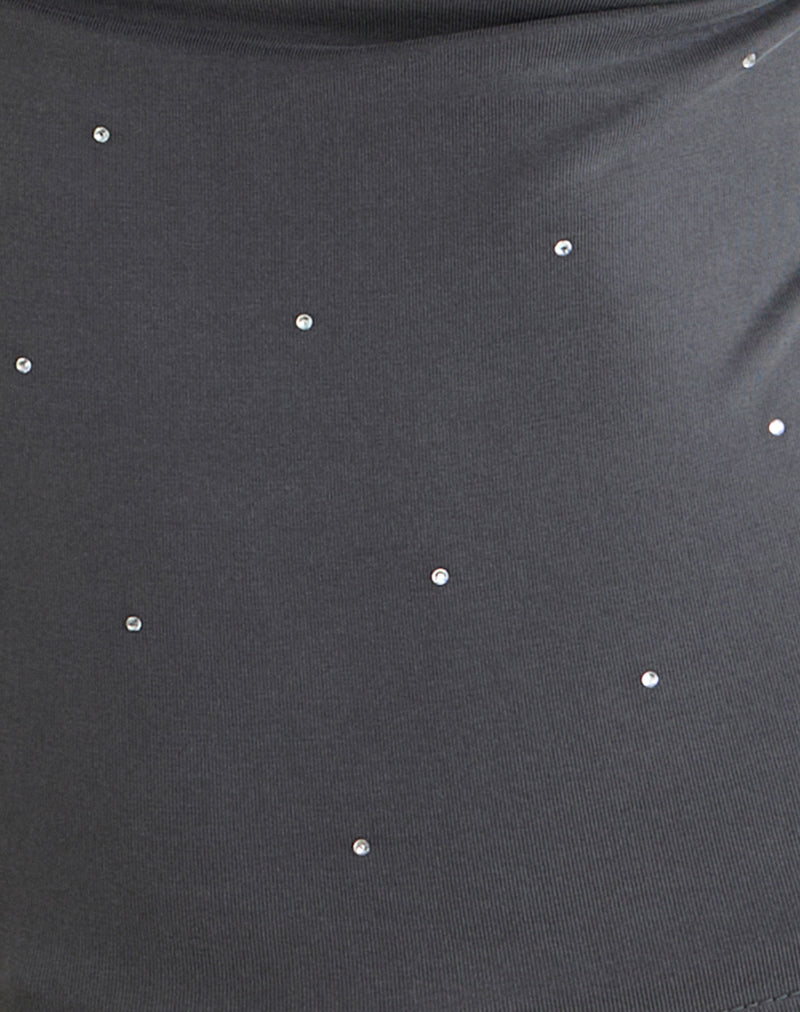 Minova Cowl Neck Top in Cupro Diamante Dark Grey