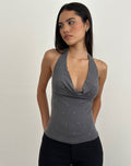 Minova Cowl Neck Top in Cupro Diamante Dark Grey