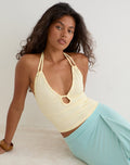 Mioto Keyhole Halterneck Top with Studs in Rayon Lemon
