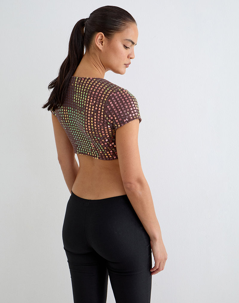 Mirea Shrug Top in Sequin Knit Dark Brown