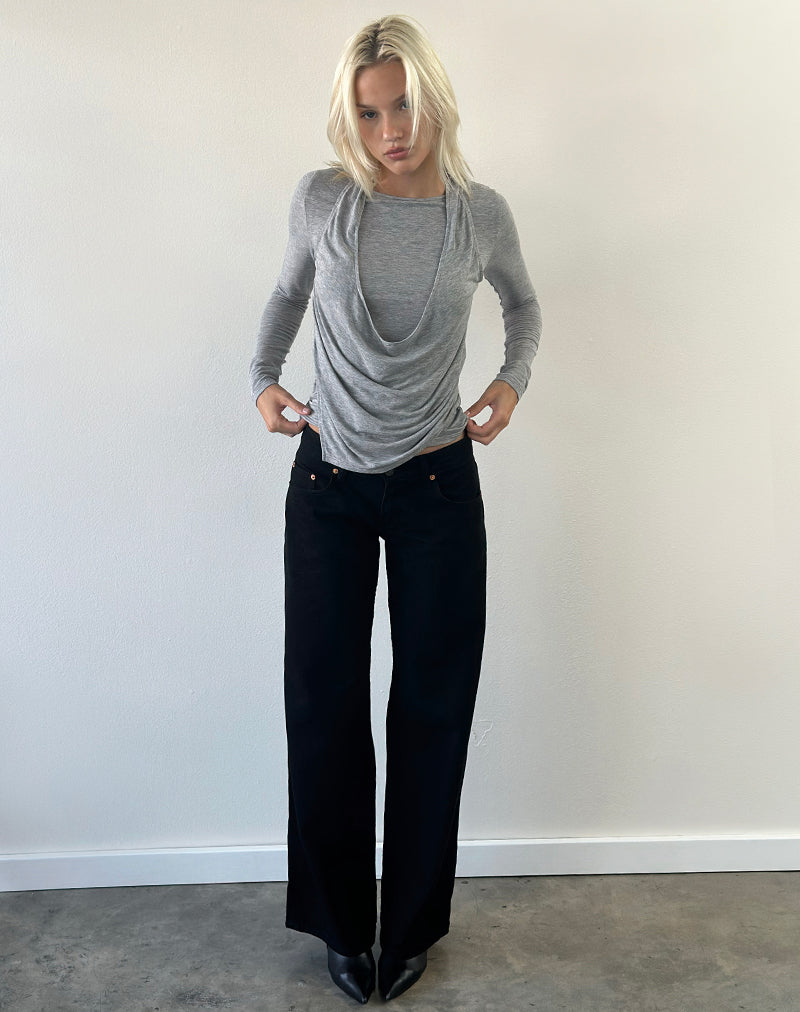 Miri Long Sleeve Cowl Halter Top in Jersey Grey