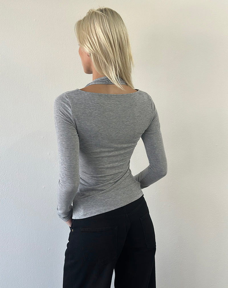 Miri Long Sleeve Cowl Halter Top in Jersey Grey