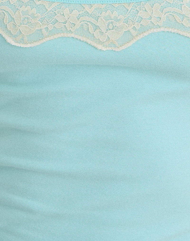 Mishti Cami Top with Lace Trim in Aqua