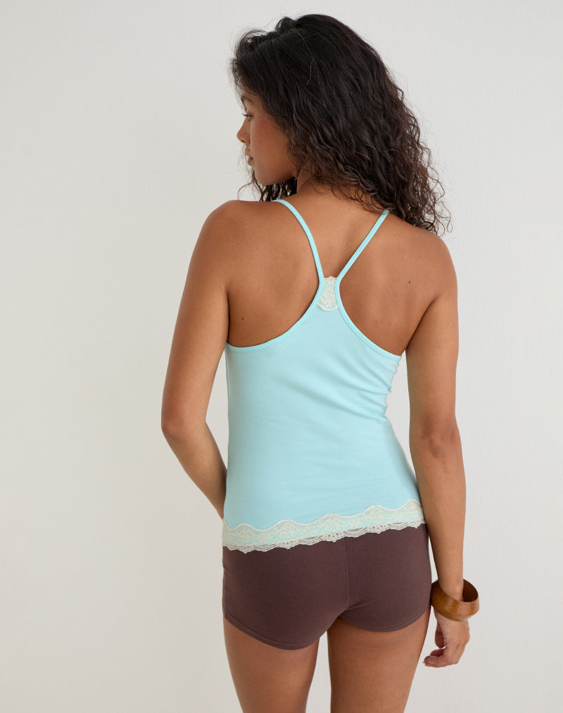 Mishti Cami Top with Lace Trim in Aqua