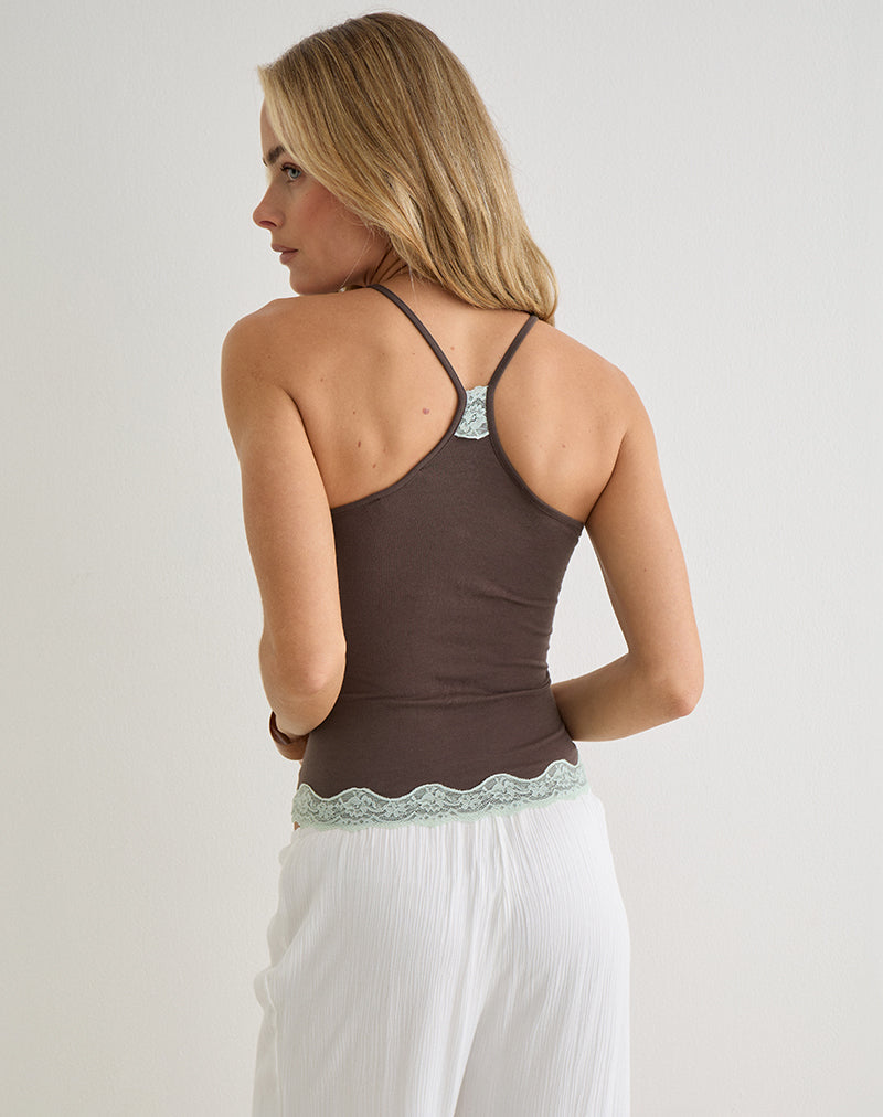 Mishti Cami Top with Lace Trim in Dark Brown