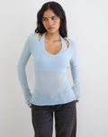 Misora Long Sleeve Top in Sheer Knit Blue