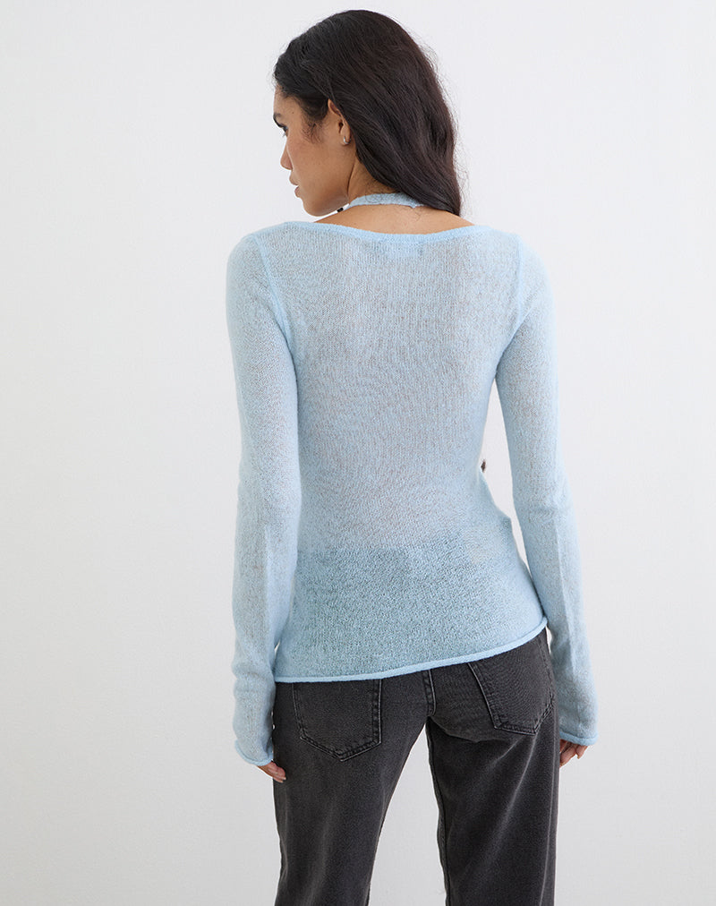 Misora Long Sleeve Top in Sheer Knit Blue