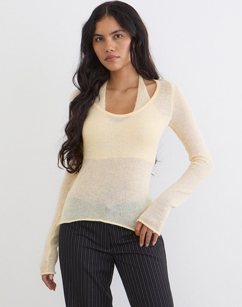 Misora Long Sleeve Top in Sheer Knit Lemon