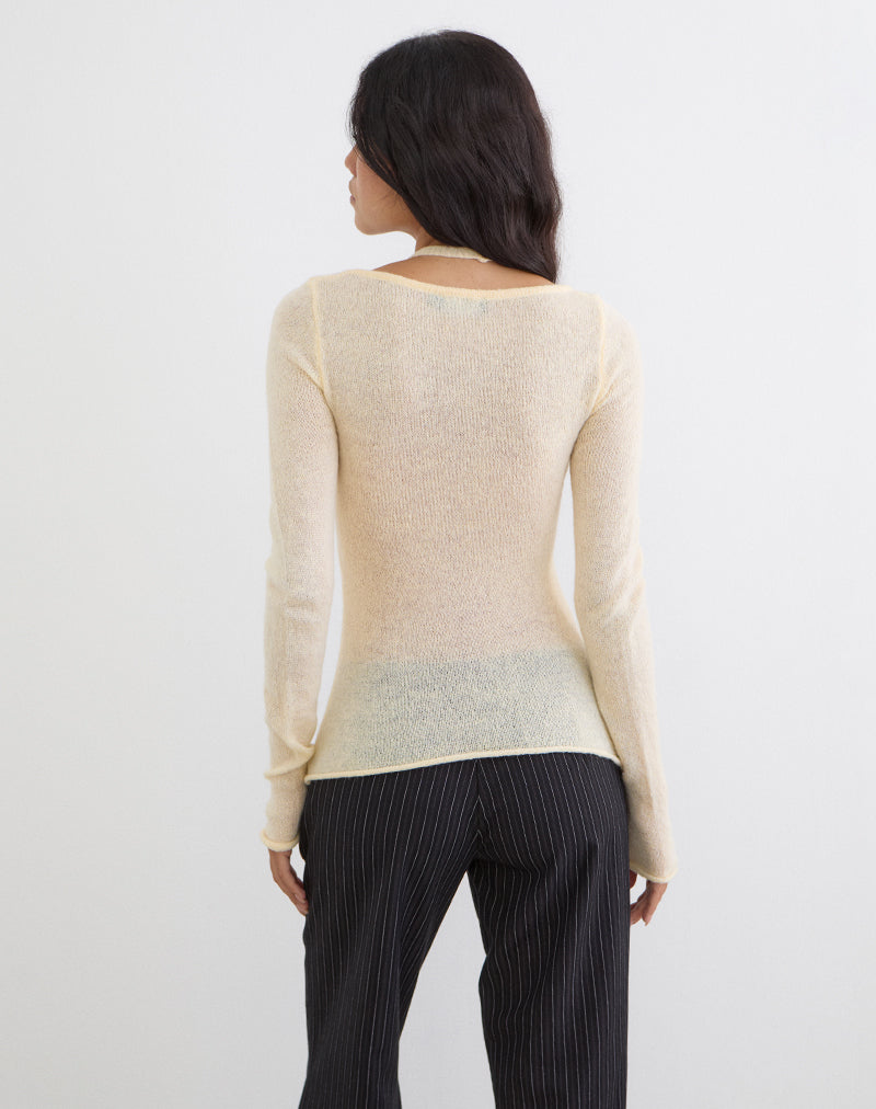 Misora Long Sleeve Top in Sheer Knit Lemon
