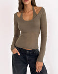 Misora Long Sleeve Top in Sheer Knit Taupe