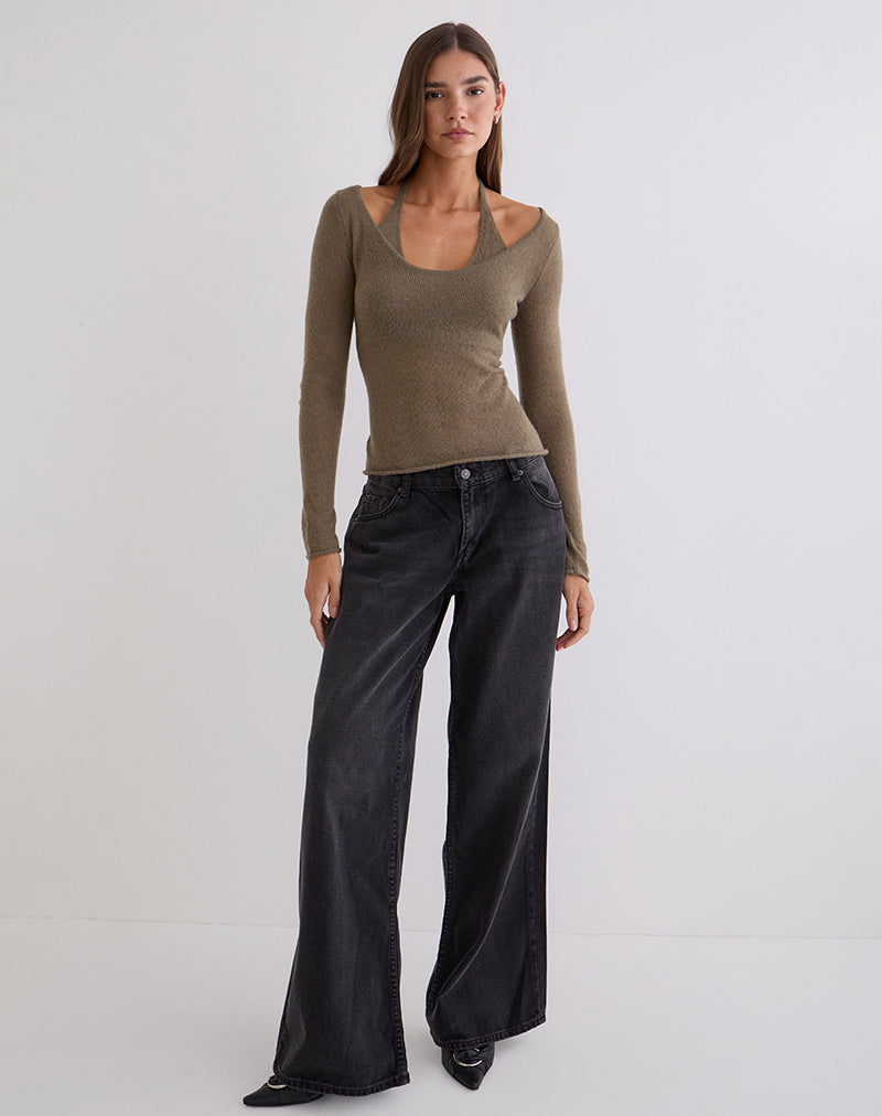 Misora Long Sleeve Top in Sheer Knit Taupe