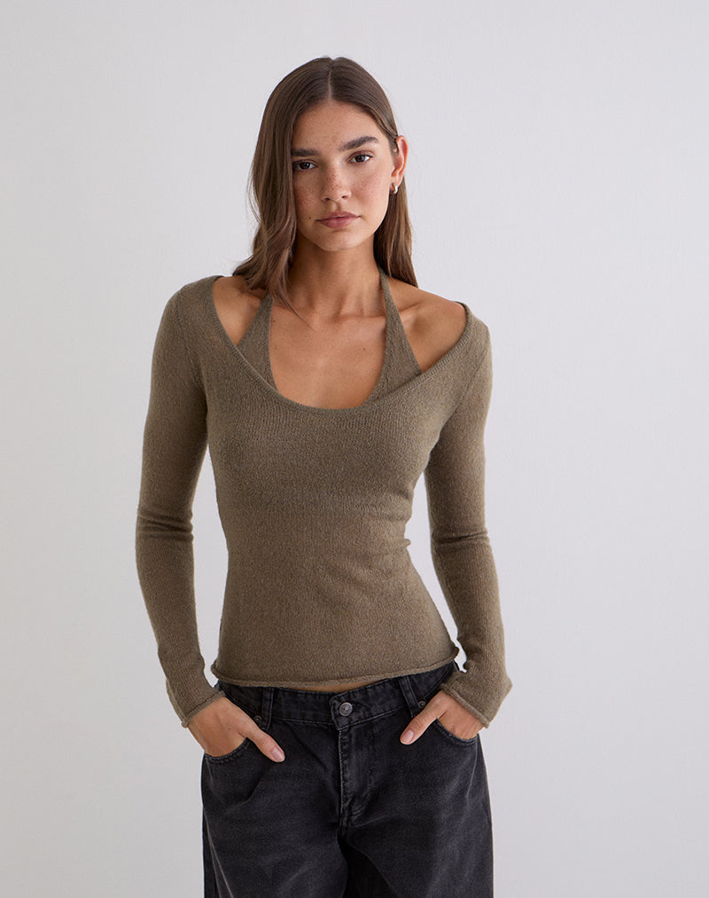 Misora Long Sleeve Top in Sheer Knit Taupe