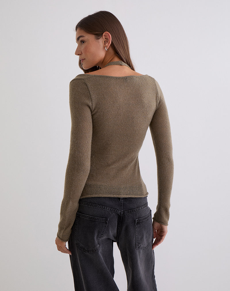 Misora Long Sleeve Top in Sheer Knit Taupe