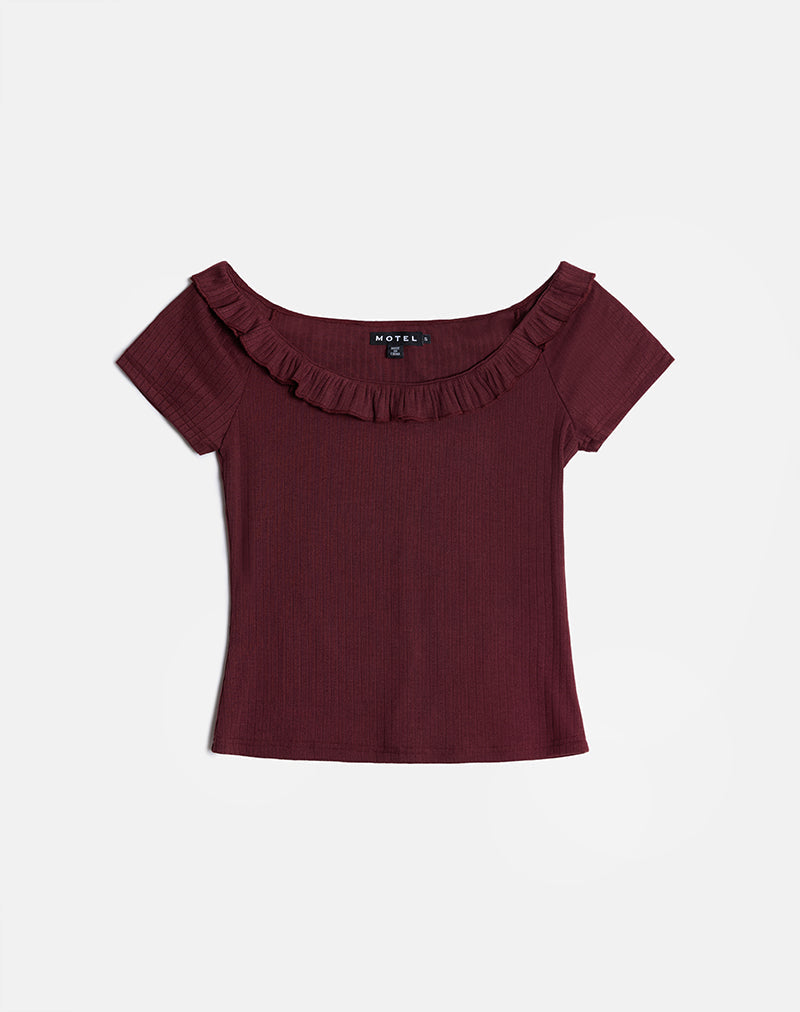 Mitali Top with Ruffle in Pointelle Burgundy