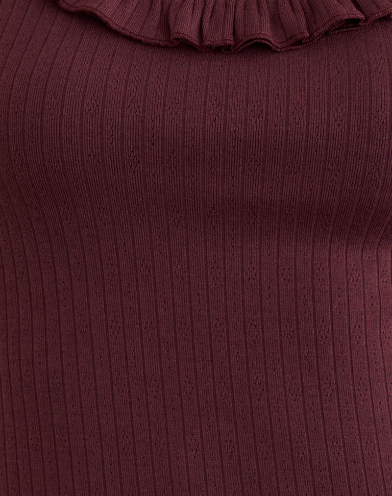Mitali Top with Ruffle in Pointelle Burgundy