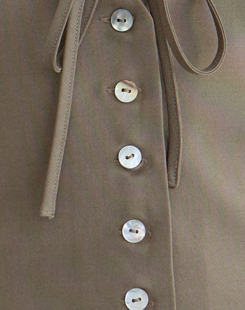 Miyuki Tie Front Halterneck Top in Tailoring Dark Beige