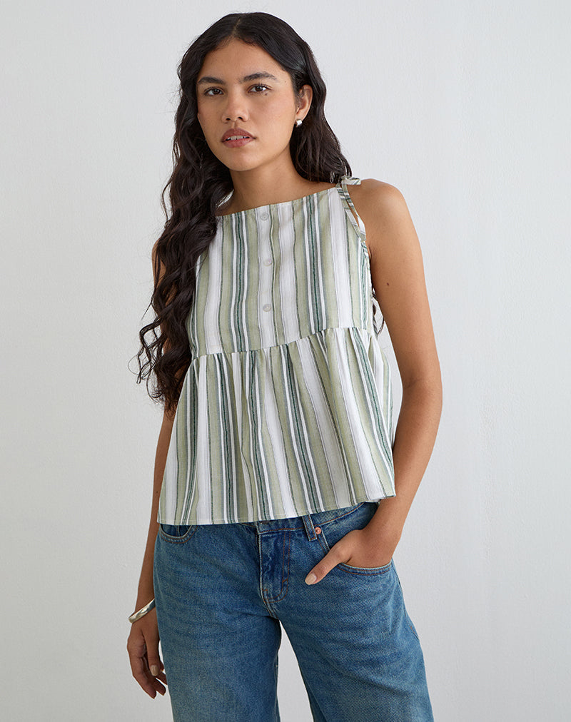 Myles Top in Sage Stripe
