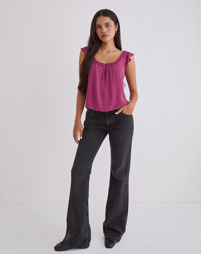 Merisso Scoop Neck Keyhole Top in Rose Burgundy