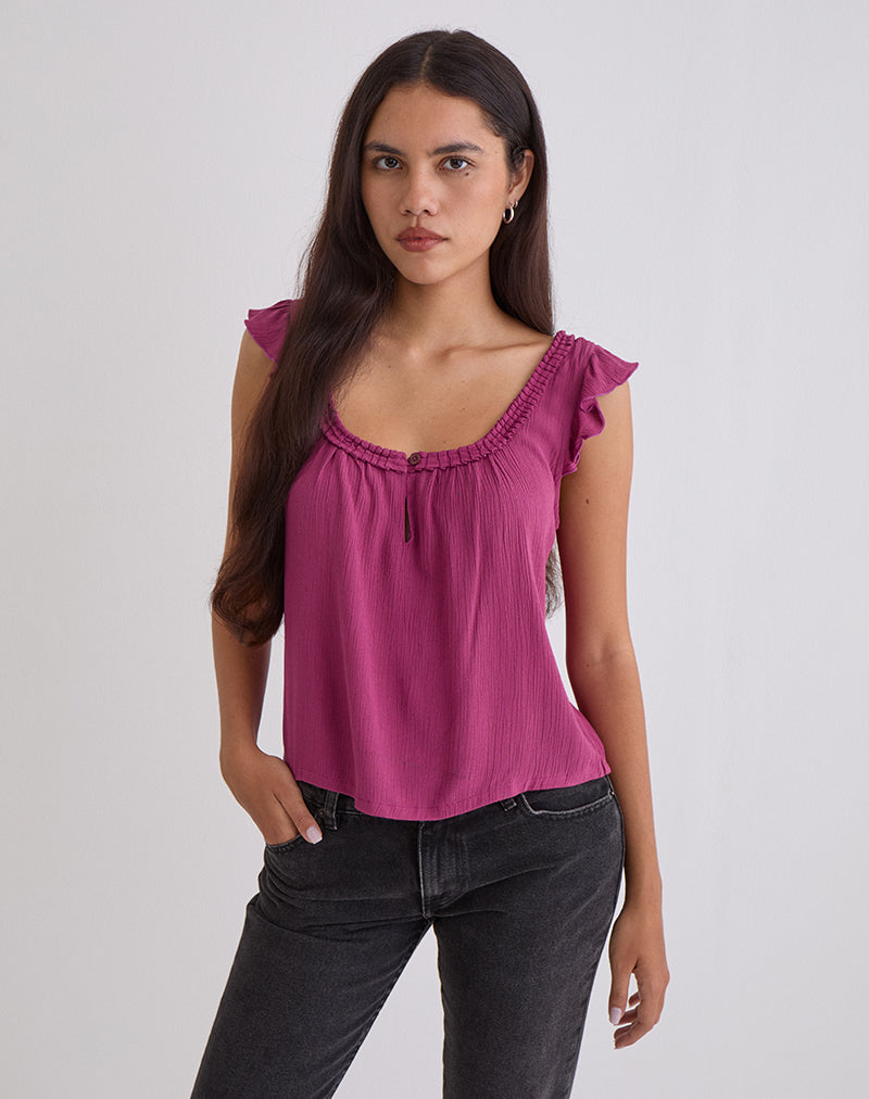 Merisso Scoop Neck Keyhole Top in Rose Burgundy
