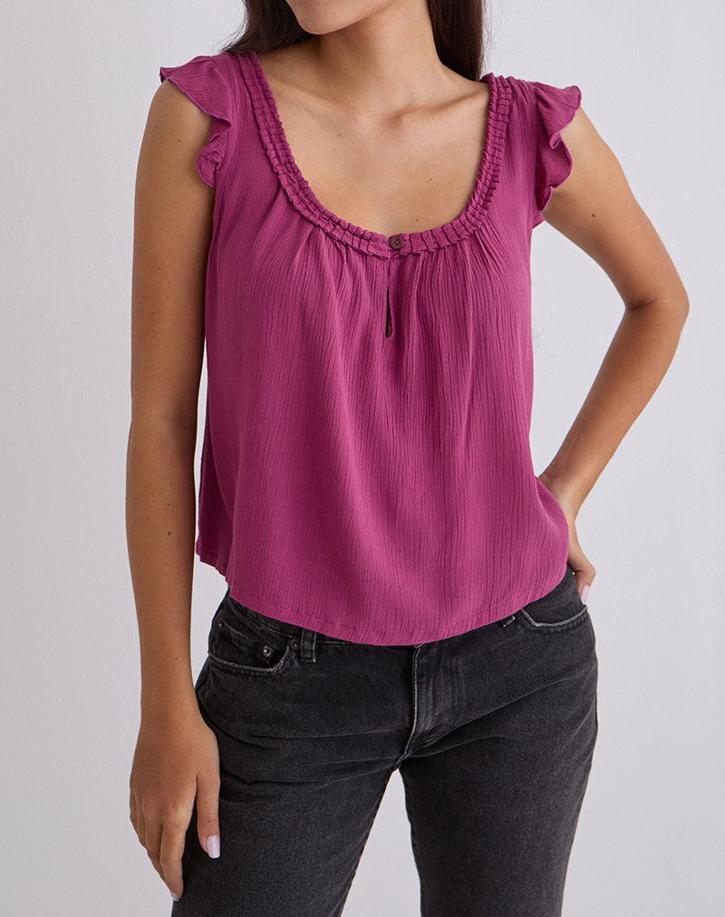 Merisso Scoop Neck Keyhole Top in Rose Burgundy