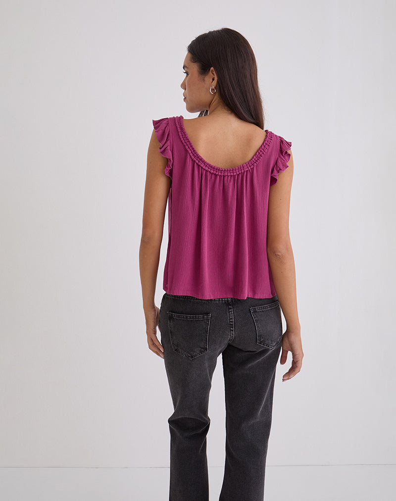 Merisso Scoop Neck Keyhole Top in Rose Burgundy