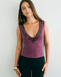 Nahia Top with Sequin Trim in Cupro Deep Purple