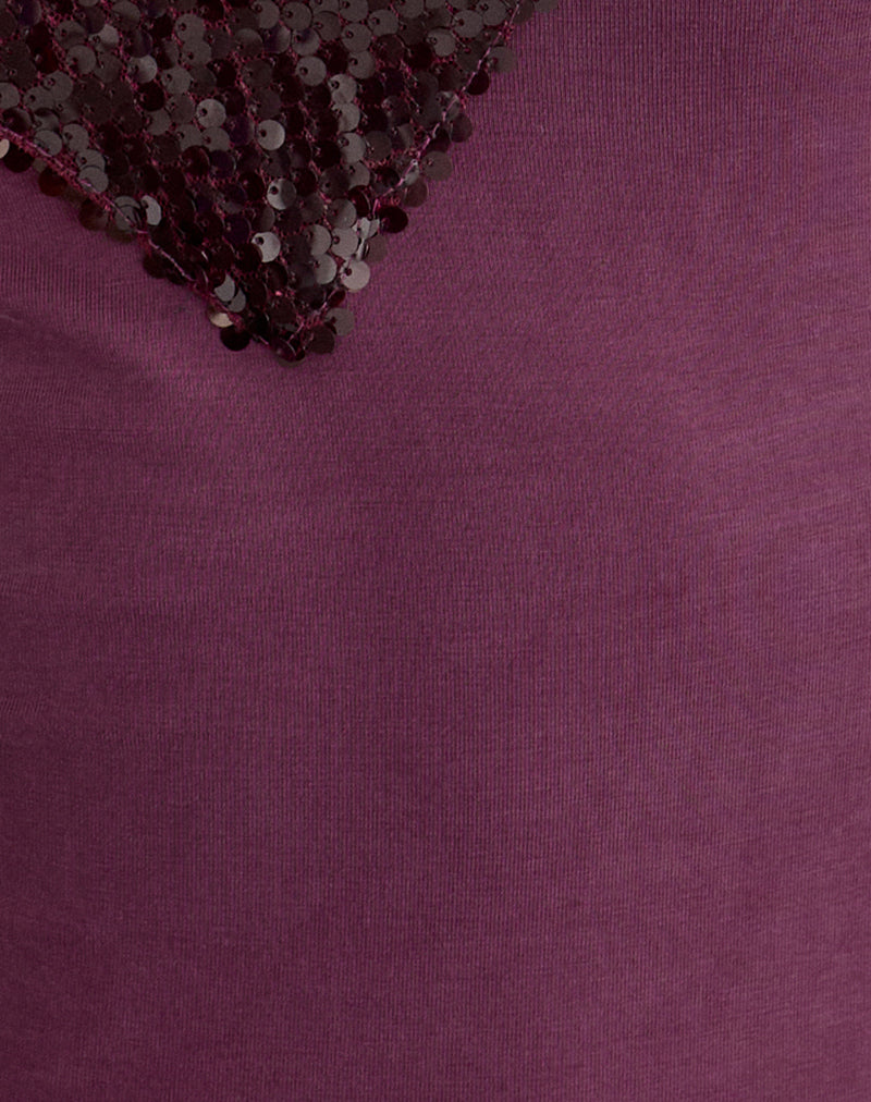 Nahia Top with Sequin Trim in Cupro Deep Purple