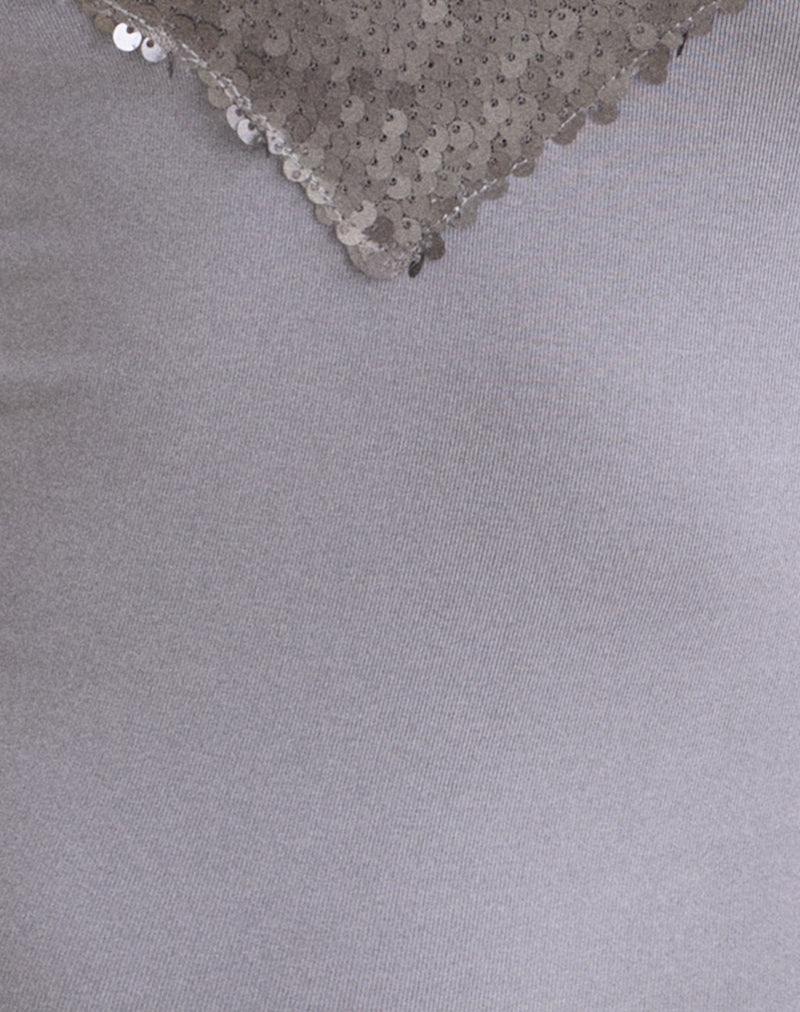 Nahia Top with Sequin Trim in Cupro Lilac Grey