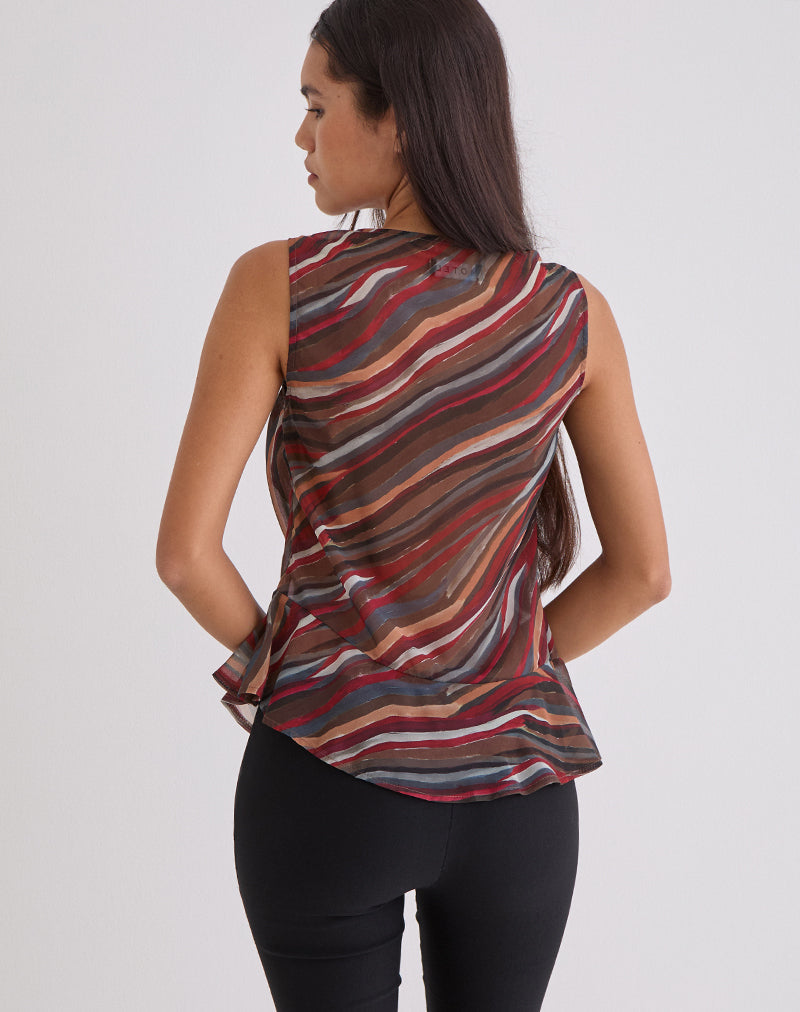Nakiya Cowl Top in Chiffon 70's Shadow Stripe
