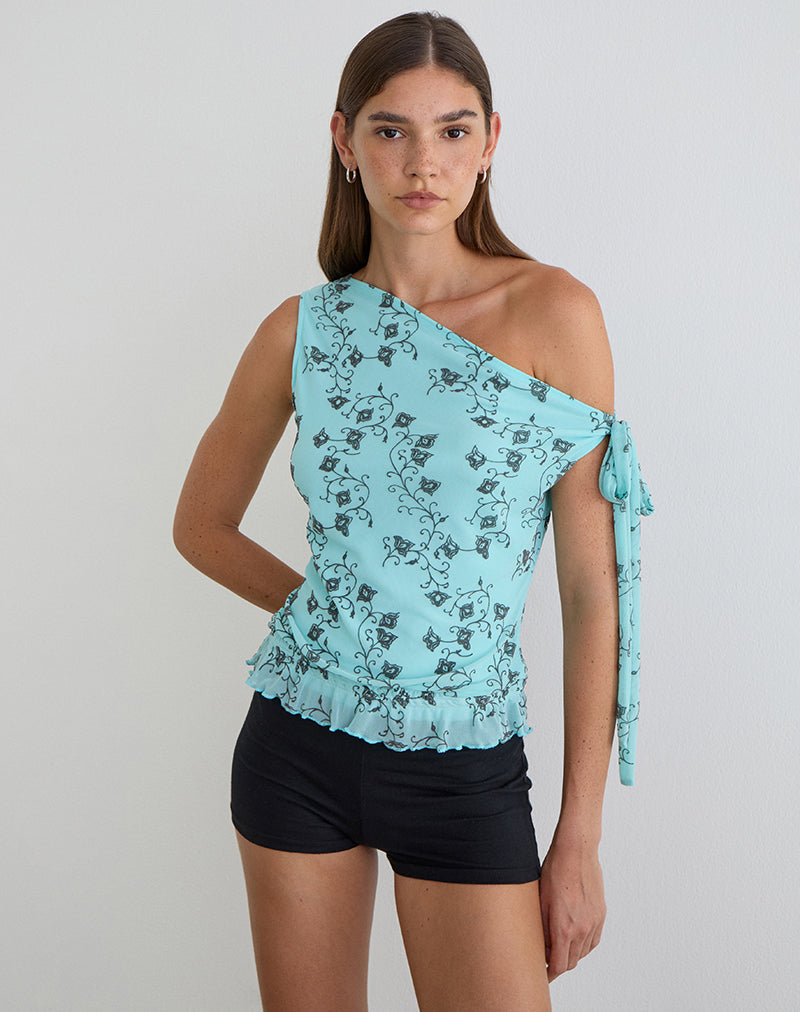 Nani Off Shoulder Top in Winding Ivy Blue